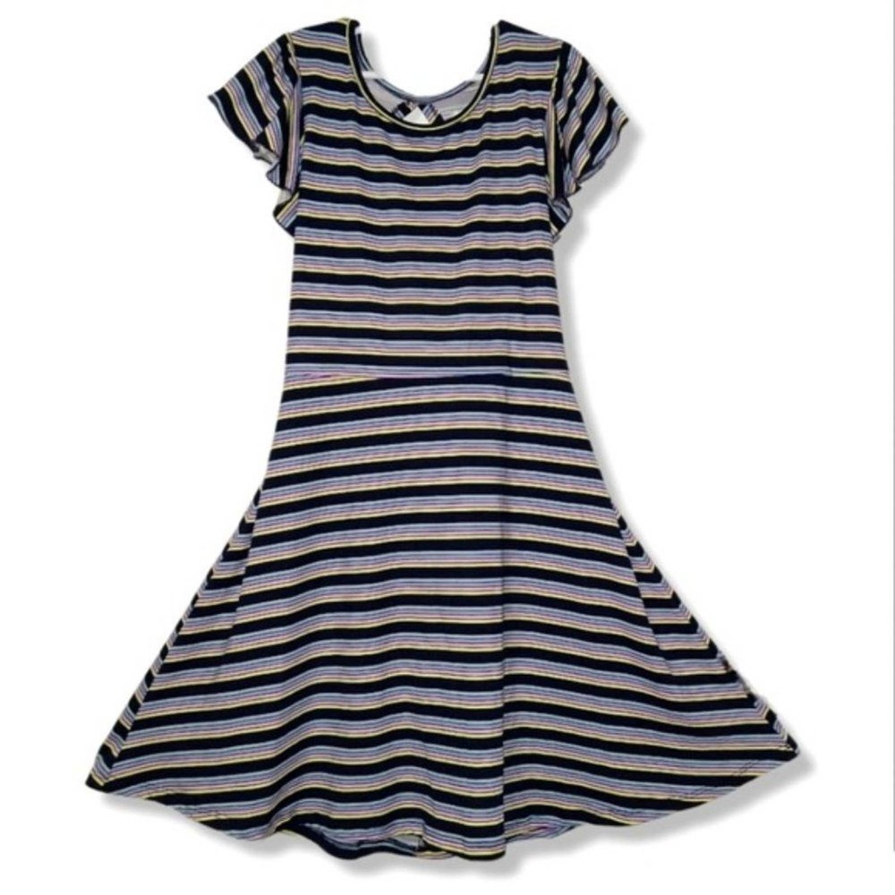 Speechless Girls Navy Striped Flutter Sleeve Dress, Size 12